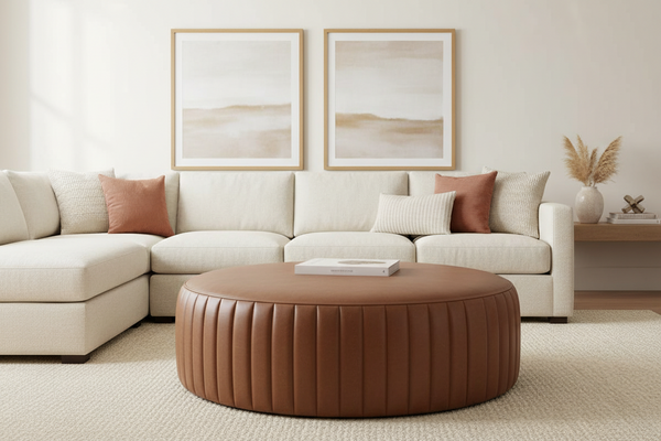 Lawson 36", 40", 44", Or 48" Inch Round Leather Ribbed Ottoman (4 Sizes Available)