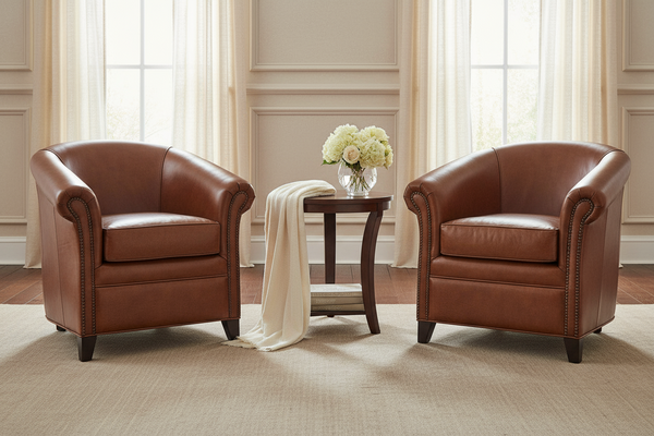 Gardner Leather Tub Style Accent Chair With Nail Trim