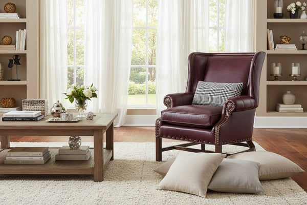 Humphrey Chippendale Leather Chair With Decorative Wood Base