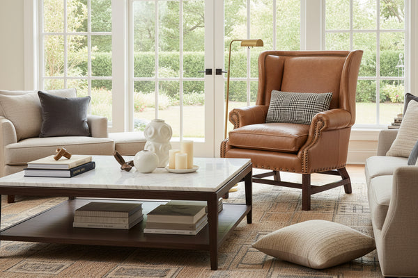 Humphrey Chippendale Leather Chair With Decorative Wood Base