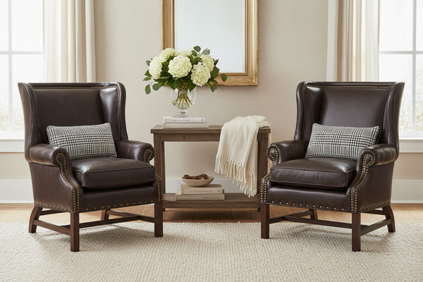 Humphrey Chippendale Leather Chair With Decorative Wood Base