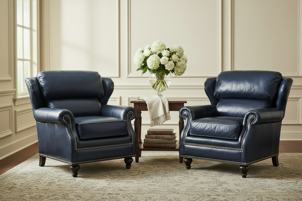 James Leather Wing Bustle Back Accent Arm Chair