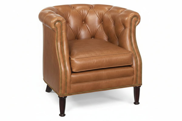 Louis Button Tufted Leather Chesterfield Tub Chair With Nail Trim