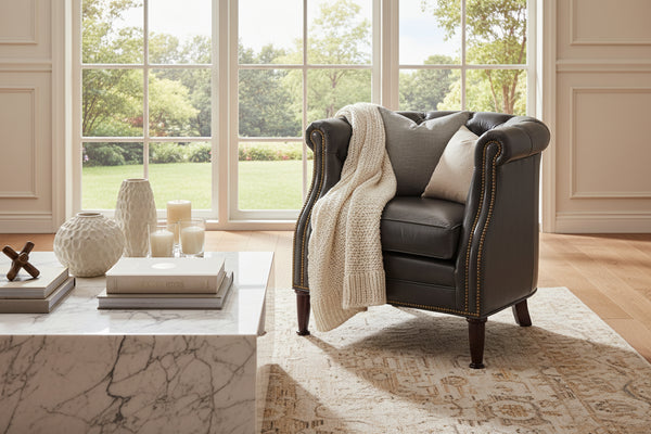 Louis Button Tufted Leather Chesterfield Tub Chair With Nail Trim