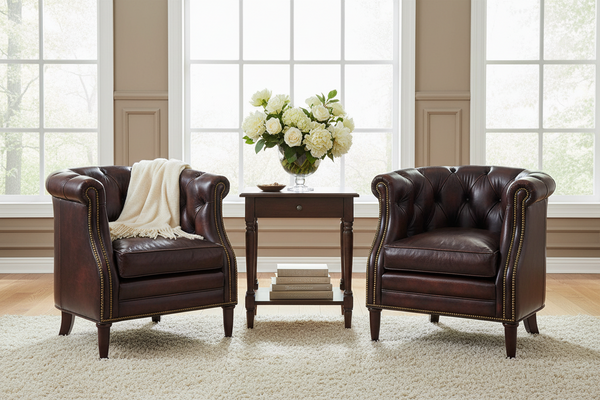 Louis Button Tufted Leather Chesterfield Tub Chair With Nail Trim