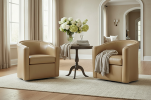 Roman Leather Tub Swivel Barrel Chair
