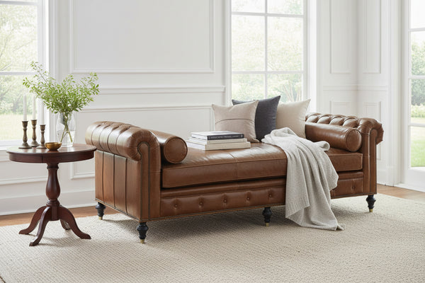 Frazier 78 Inch Tufted Leather Chesterfield Daybed