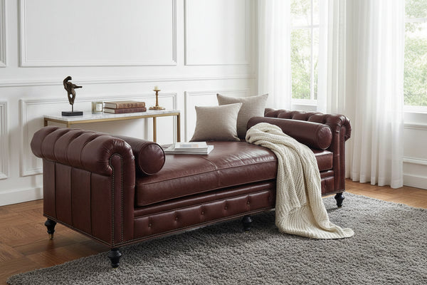 Frazier 78 Inch Tufted Leather Chesterfield Daybed
