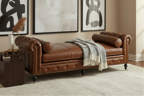 Frazier 78 Inch Tufted Leather Chesterfield Daybed