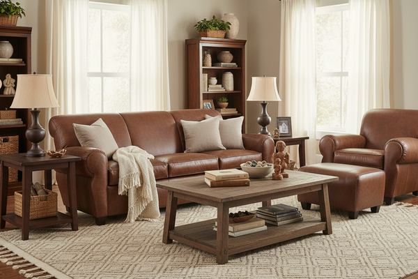 Parker Leather Club Style Living Room Furniture Collection