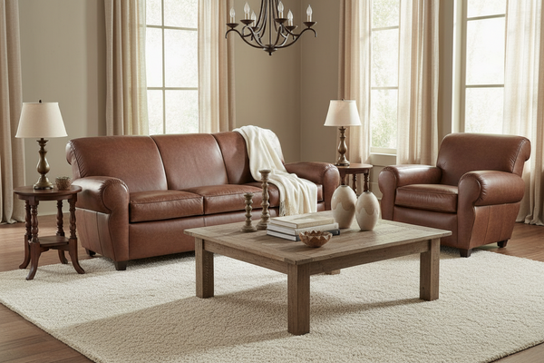 Parker Leather Club Style Living Room Furniture Collection