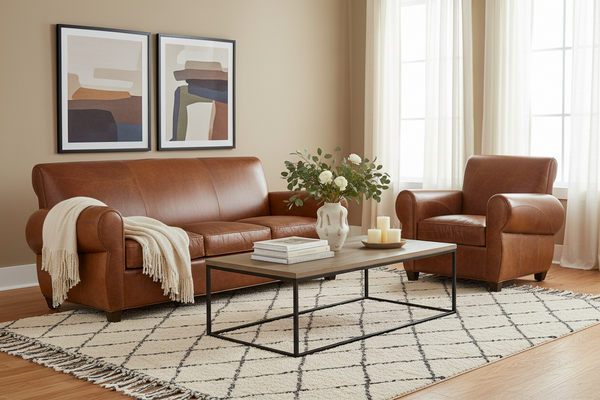 Tribeca Rustic Leather Sofa And Reclining Cigar Chair Set