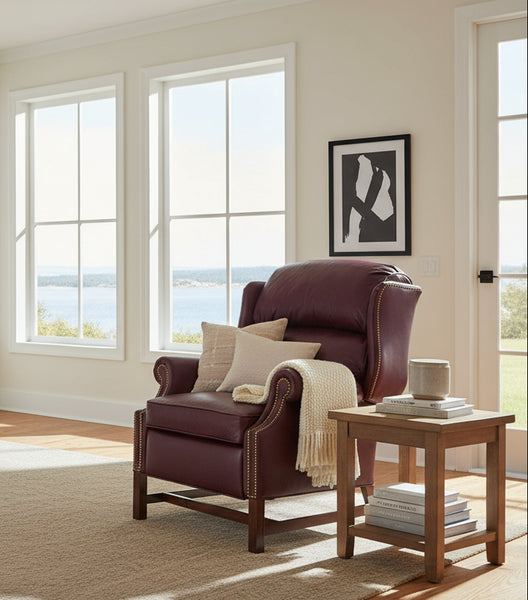 Calhoun Leather Bustle Back Chippendale Recliner