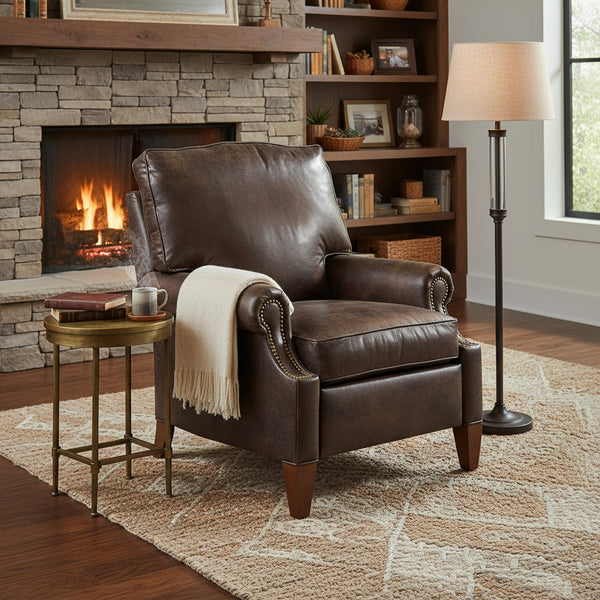 Julius Small Scale Leather Pillow Back Recliner