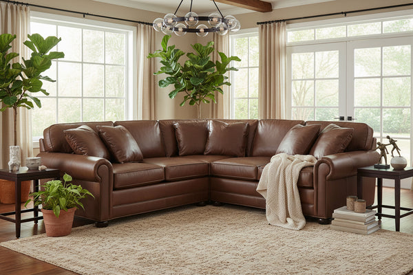Sheffield Three Piece Deep Seated Leather Sectional Sofa (As Configured)