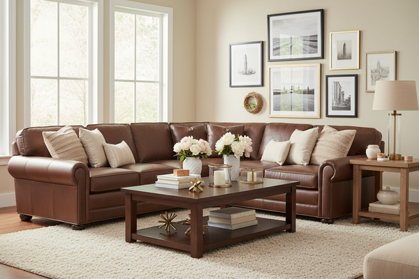Sheffield Three Piece Deep Seated Leather Sectional Sofa (As Configured)