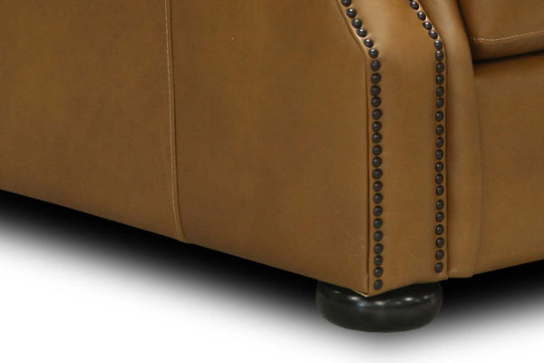 Lex Traditional Leather Rolled Arm Loveseat With Nailheads