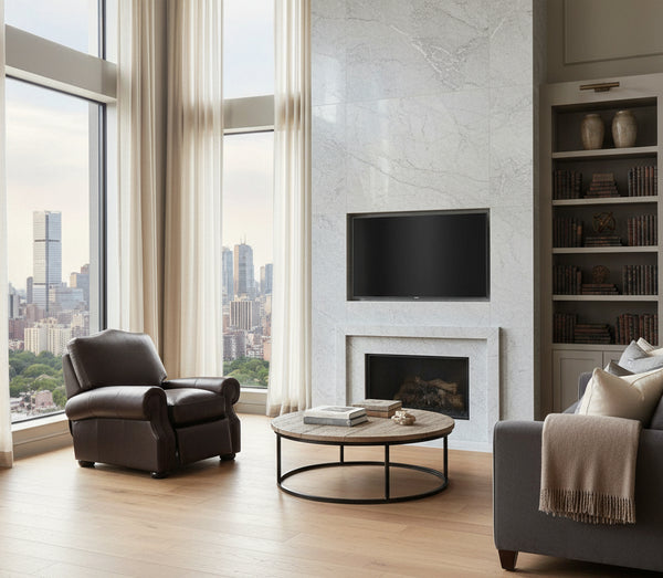 Lex Traditional Leather Rolled Arm Club Chair Recliner