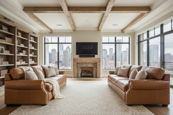 Lex 94 Inch Traditional Leather Roll Arm Sofa With Nailheads