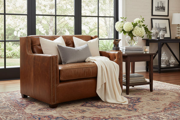London Leather Tufted Chair And 1/2