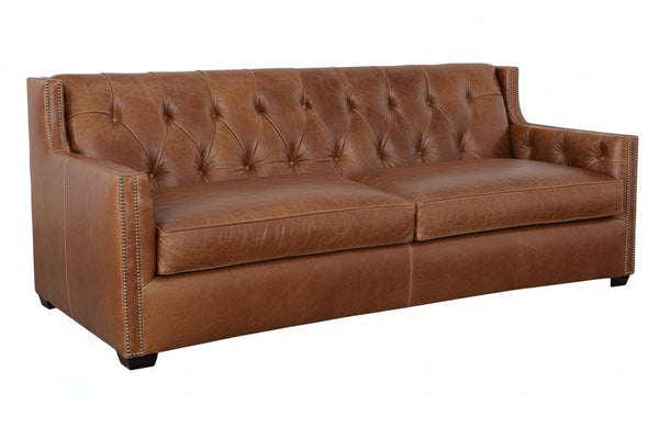 London 91 Inch Traditional Tufted Two Cushion Leather Sofa