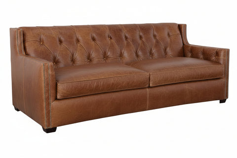 London 91 Inch Traditional Tufted Two Cushion Leather Sofa