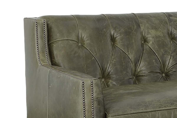 London 91 Inch Traditional Tufted Two Cushion Leather Sofa