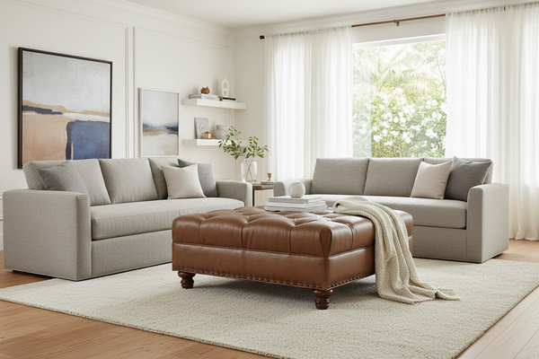 Lucas STORAGE "Ready To Ship" 40 Inch Square Leather Bench Ottoman (Photo For Style Only)