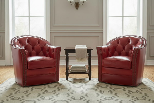 Lucille Leather Tufted Swivel Barrel Accent Chair