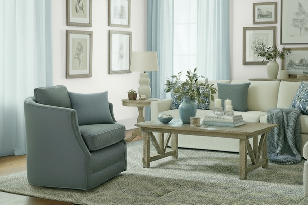 Lynne 8-Way Hand Tied Contemporary Fabric Pillow Back Accent Tub Style Swivel Chair