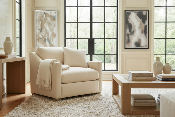 Macy "Ready To Ship" Fabric Chair and Ottoman Set (Photo For Style Only)
