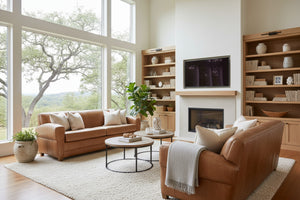 Madison 82 Inch Parisian Art Deco Two Seat Leather Sofa