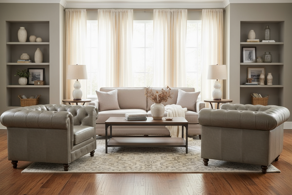 Manchester Leather Chesterfield Collection w/ Bench Seat