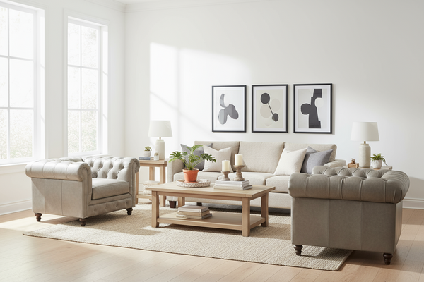 Manchester Leather Chesterfield Collection w/ Bench Seat