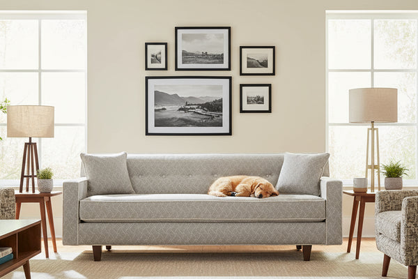 Margo I 88 Inch Mid Century Modern Single Bench Seat Track Arm Fabric Sofa