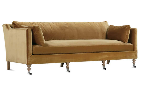 Marjorie 90 Inch "Quick Ship" Single Bench Seat Express Antiqued Amber Velvet Sofa