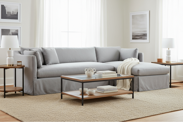 Marjorie Two Piece Slipcovered Bench Cushion Contemporary Sectional Sofa