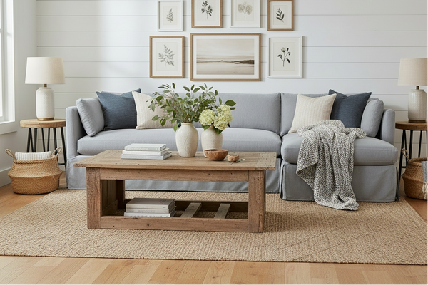 Marjorie Two Piece Slipcovered Bench Cushion Contemporary Sectional Sofa