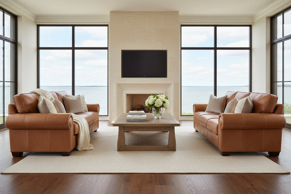 Marshall 92 Inch Traditional Leather Roll Arm Sofa With Nailheads