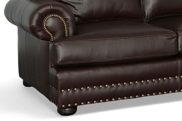 Maverick 96 Inch Pillow Back Leather Grand Scale Sofa w/ Nailhead Trim