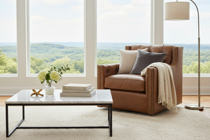 London Leather Tufted Swivel Accent Chair