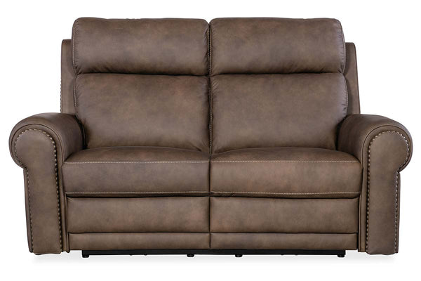 Maxwell Bark "Quick Ship" ZERO GRAVITY Wall Hugger Power Leather Reclining Loveseat