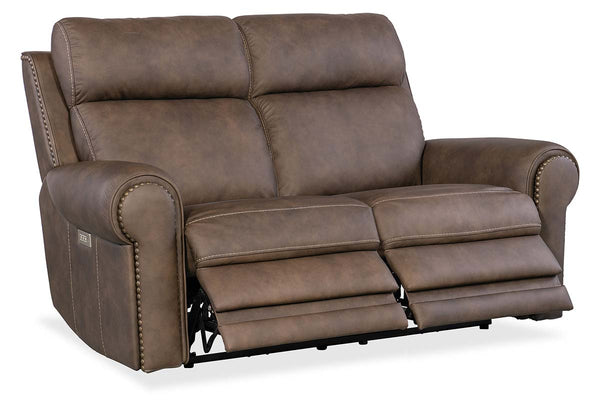 Maxwell Bark "Quick Ship" ZERO GRAVITY Wall Hugger Power Leather Reclining Loveseat