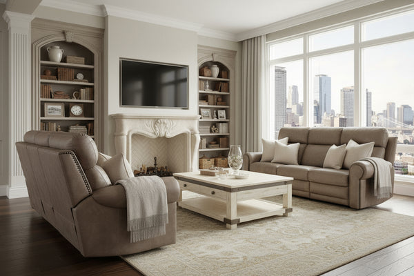 Maxwell Camel 90" Inch "Quick Ship" ZERO GRAVITY Wall Hugger Power Leather Reclining Sofa