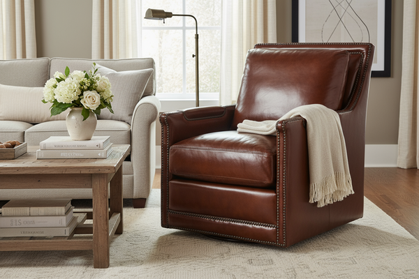 Melvin Saddle "Quick Ship" Leather SWIVEL Accent Chair