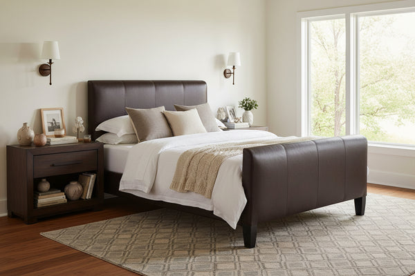 Mercer "Designer Style" Padded Leather Upholstered Panel Bed