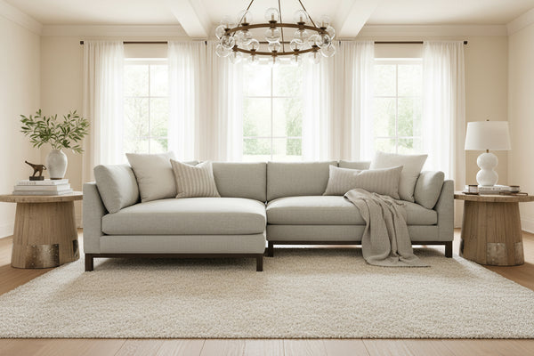 Mila Two Piece Bench Cushion Contemporary Sectional Sofa