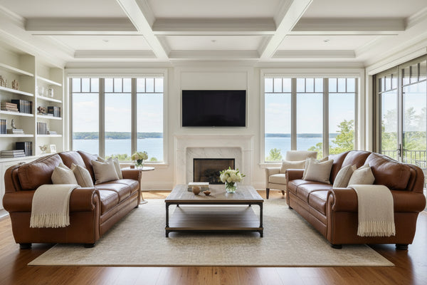 Milo 90 Inch Traditional Leather Roll Arm Sofa With Nailheads