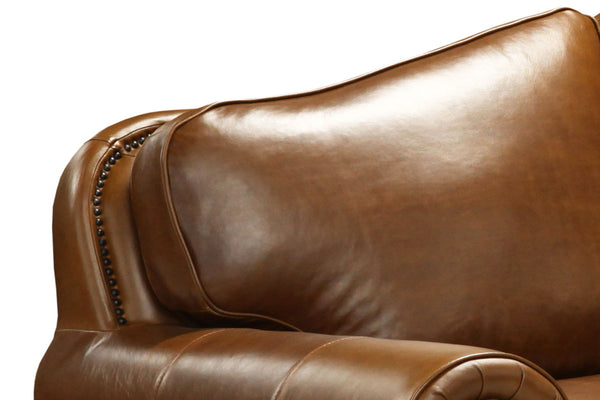 Milo 90 Inch Traditional Leather Roll Arm Sofa With Nailheads