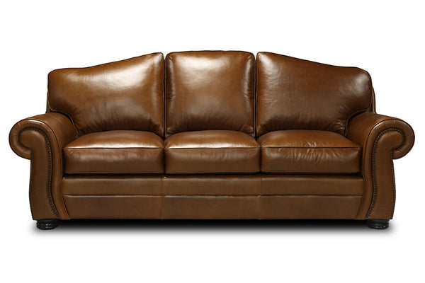 Milo 90 Inch Traditional Leather Roll Arm Sofa With Nailheads